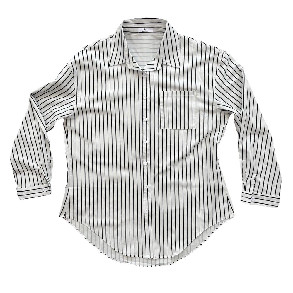 T.line Striped Polyester Women’s Blouse Women’s Medium White Black Classy Norm